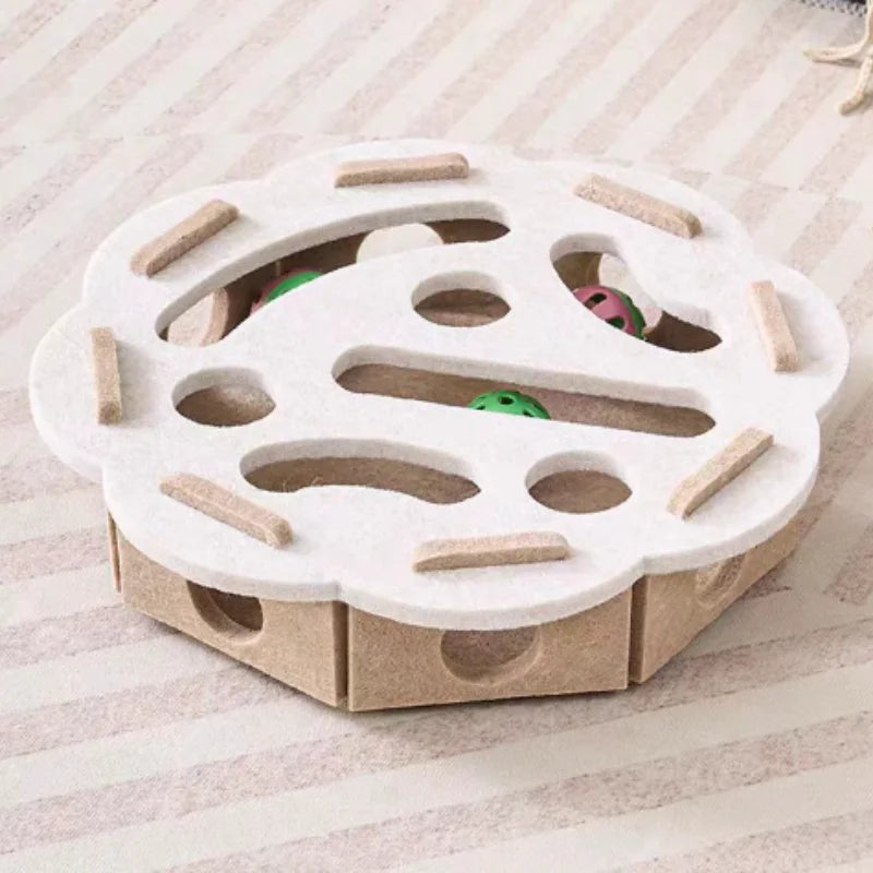 Interactive Felt Cat Puzzle Box with Bell Ball & Hunting Holes