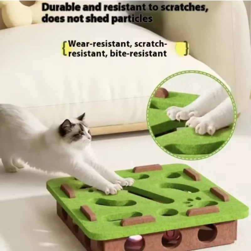 Interactive Felt Cat Puzzle Box with Bell Ball & Hunting Holes