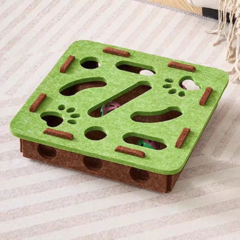 Interactive Felt Cat Puzzle Box with Bell Ball & Hunting Holes