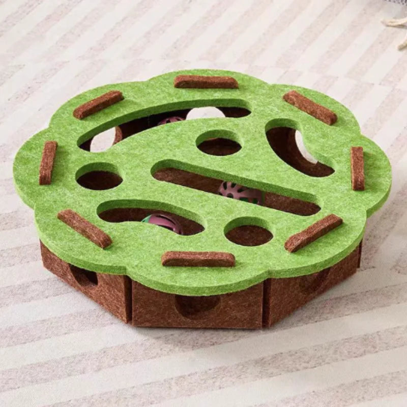 Interactive Felt Cat Puzzle Box with Bell Ball & Hunting Holes